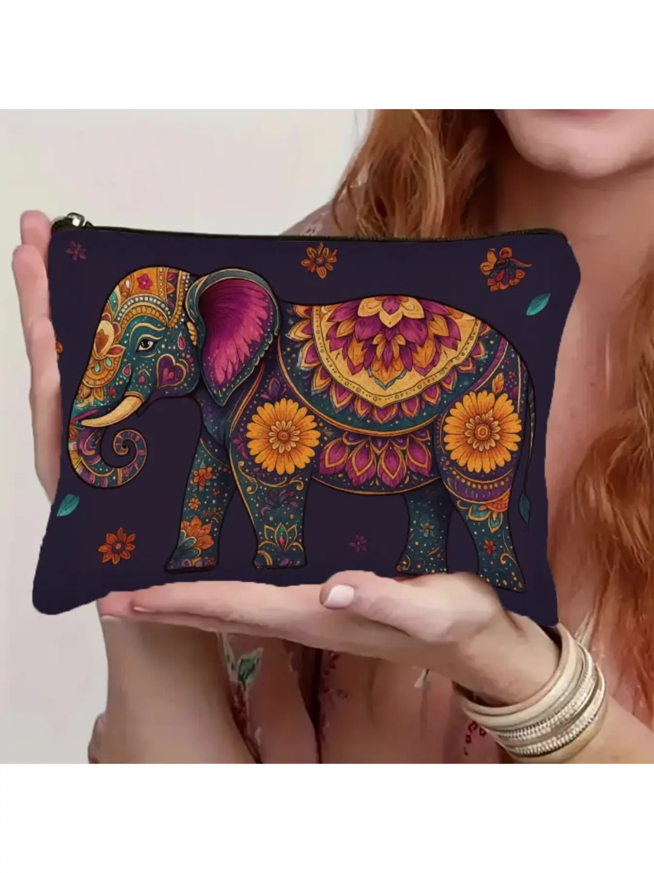 Purple Elephant Makeup Bag - Elegant Cosmetic Organizer with Zipper Closure, Spacious Travel Toiletry Bag - Women's Portable Clutch Purse for Everyday Travel, Perfect Gift for Teachers, Friends (Stylish Makeup Pouch), Makeup Bag for Purse