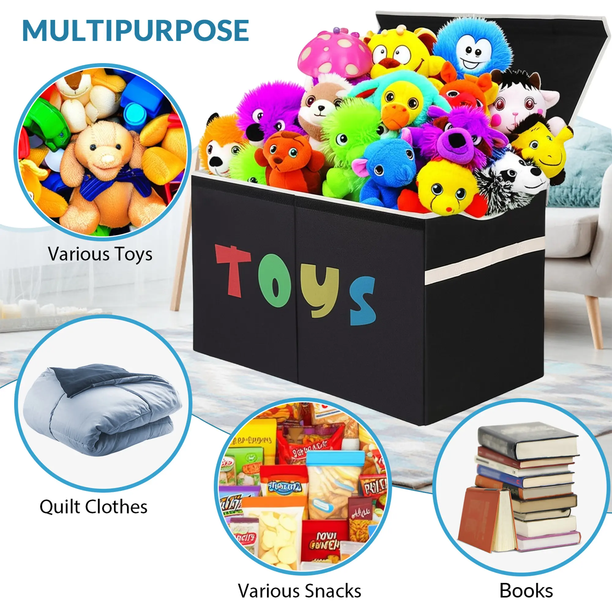OLIMELA Eco-Friendly Linen Kids Toy Storage Box - Extra Large Rectangular Heavy-Duty Collapsible Organizer with Lid, Stackable Bin That Stacks to Save Space, Holds Stuffed Animals & Books for Nursery Use