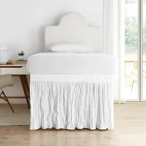 Crinkle Dorm Sized Bed Skirt Panel with Ties - White
