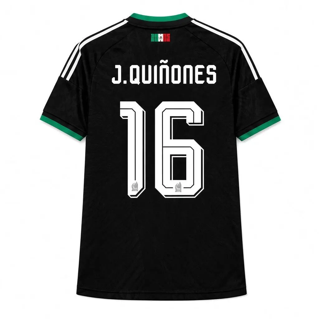 Black ulián Quiñones #16 Mexico Football Jersey WC2026, Full Logo, Gameday