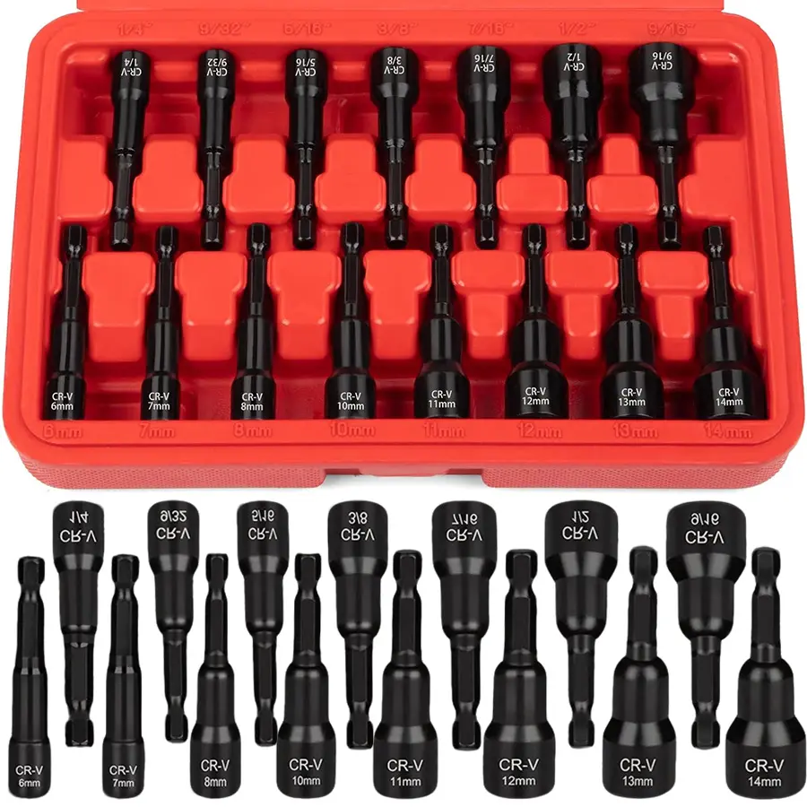 15 Pcs Magnetic Nut Driver Set, Ultimate DIY & Repair Kit, Impact Ready 0.64cm Hex Shank, SAE & Metric, Premium Cr-V Steel Quick Change Set #