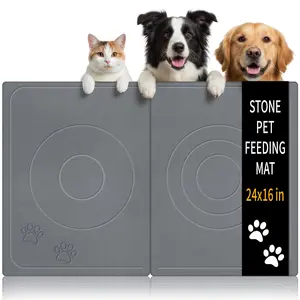 Stone Dog & Cat Food Mat, Bite-Proof Non-Slip Large Diatomaceous Pet Feeding Mat for Puppy Cat, Summer Cooling Quick Drying Dog Cat Water Bowls Mat for Protect Floor