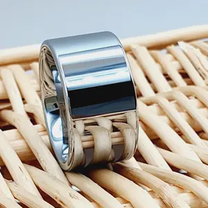 Luxurious Men's Silver Wedding Ring, 12MM Wide Band for Anniversary and Engagement, All Ring Sizes Available