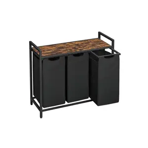 VASAGLE Laundry Hamper, Laundry Basket, Laundry Sorter with 4 Pull-Out and Removable Bags, Shelf, Metal Frame, 4 x 10.6 Gallons (40 L), 45.7 x 13 x 28.4 Inches
