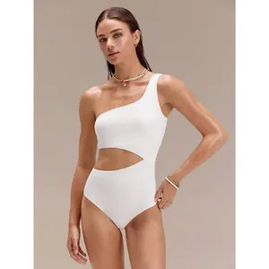 GLOWMODE Chlorine-Resistant Beach To Boardwalk Sun-Protective Removable Cups One-Shoulder Strap Side Cutout High Cut One Piece Swimsuit Swimming Beach Pool Holiday Vacation Summer Wear