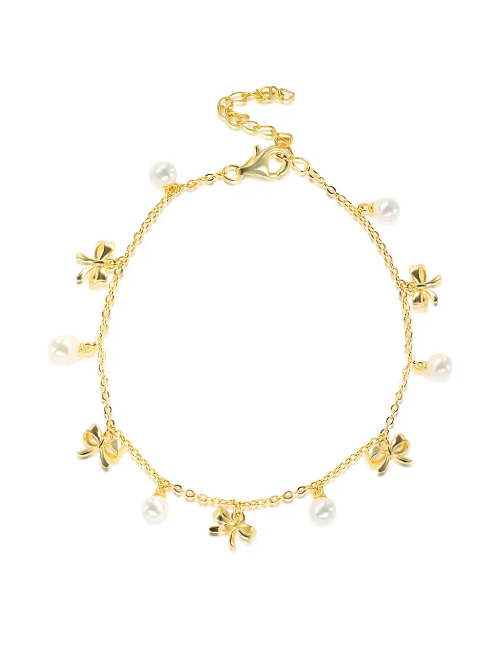 Coquette Bow and Pearl Charm Bracelet for Women, Adjustable Silver Jewelry with a Playful Romantic Flair, Stackable Design, Engagement, Female, Adults, Self-Style Piece, Bow Beads, 3 Months, No