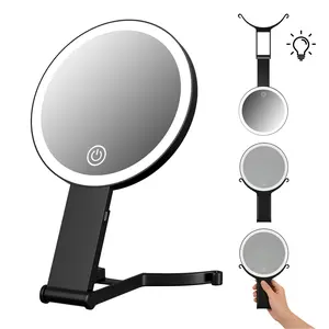 Rechargeable Travel Makeup Mirror with Light, 20X/1X Double-Sided Magnification, Dimmable Touch Screen, 3 Color Lighting Modes, Portable Handheld & Tabletop Mirror，Mother's Day gift