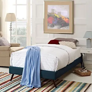 Modway Helen Twin Fabric Bed Frame with Round Splayed Legs in Azure