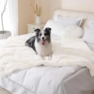 Waterproof Dog Blanket for Couch & Furniture Protection - Super Soft Reversible Throw for Large Dogs & Cats, Calming Washable Fur & Sherpa Pet Blanket (60x80 Inch, Cream)