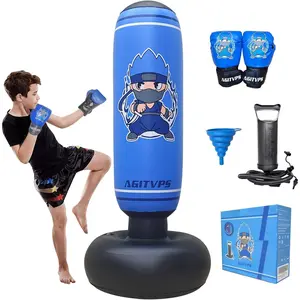 Inflatable Punching Bag Set, 66" Punching Bag for Boys & Girls Aged 8-12 with Kids Boxing Gloves, Super Air Pump Suitable for Children's Daily Exercise, Happy Family Time