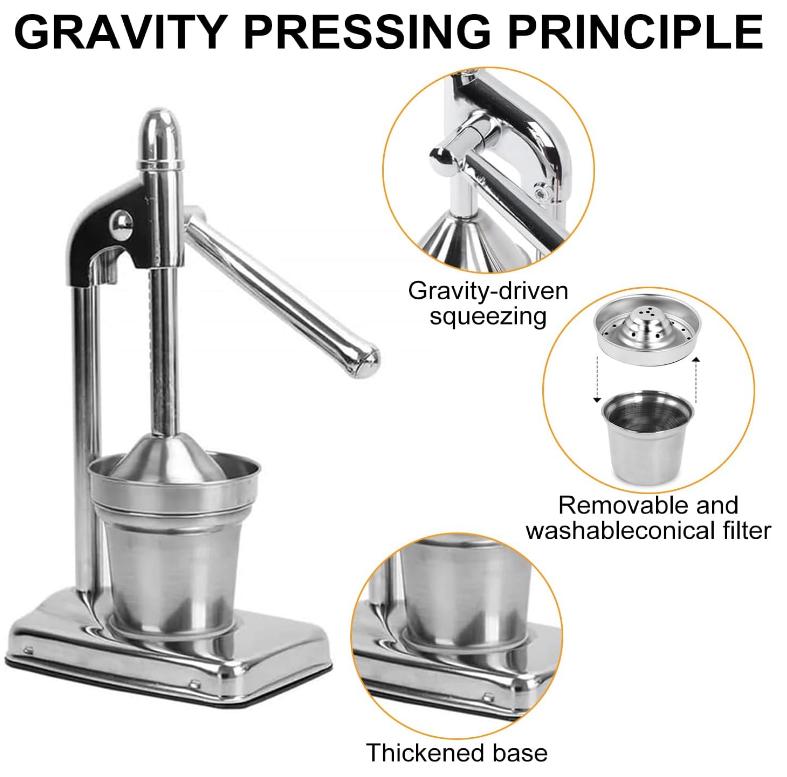 Stainless Steel Manual Citrus Juicer, Heavy Duty Hand Press Squeezer for Oranges, Lemons & Pomegranates, No-Electricity Fruit Extractor for Home & Commercial Use