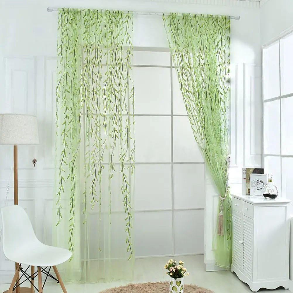 2 Pieces Window Curtain Green Color for Living Room, Bedroom, Balcony