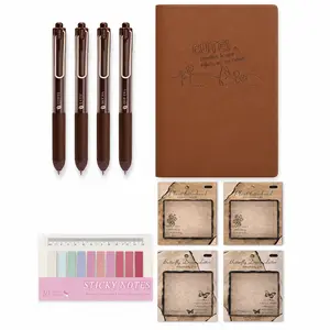 brown aesthetic stationery set coffee gel pens with cute corgi notebook for back to school