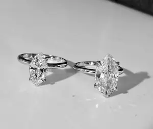 Marquise Cut Solitaire Silver Engagement Ring with Accent White Cubic Zirconia Stones - 2 Size