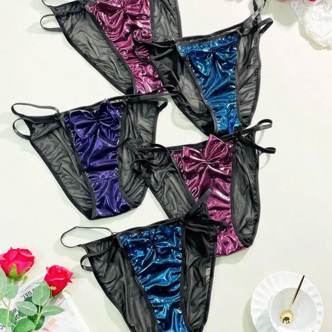 Metallic Design Bow Panties for Women - Plus Sized Shine All The Way Set of 2 Pieces - Comfort, Cotton