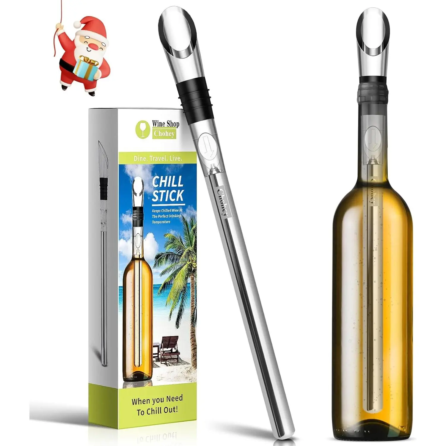 Wine Chiller - Wine Cooler Stick, 3 in 1 Stainless Steel Wine Bottle Chiller with Aerator and Pourer, The Best Holiday Gifts.