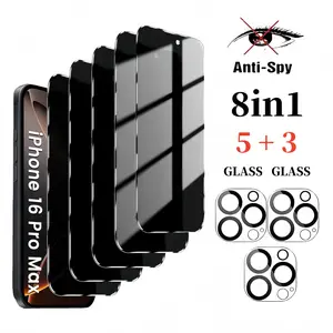 [8in1] 5-Piece Privacy Screen Protector for iPhone 16E 16 15 14 13 17 Pro Max Plus 17 Air with 3-piece Camera Lens Protector Anti Spy Tempered Glass Film 9H Hardness Case Friendly
