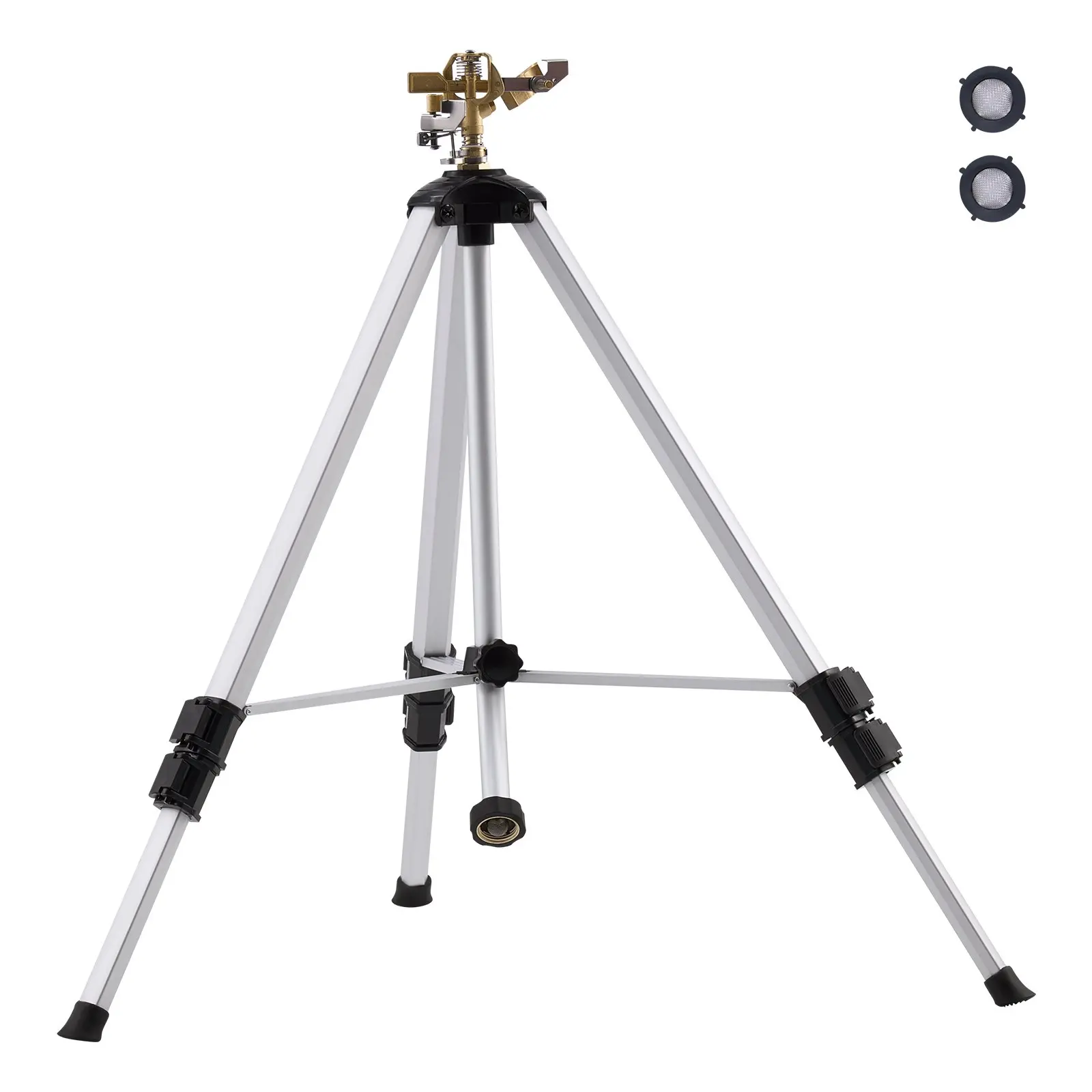 【Summerfinds】VEVOR Impact Sprinkler on Tripod Base, Heavy Duty Tripod Sprinklers with Brass Head & 3/4" Connector, 360 Degree Large Area Coverage Irrigation Sprinkler, Adjustable Heights Sprinkler for Yard Gray Watering Systems Garden Sprayer