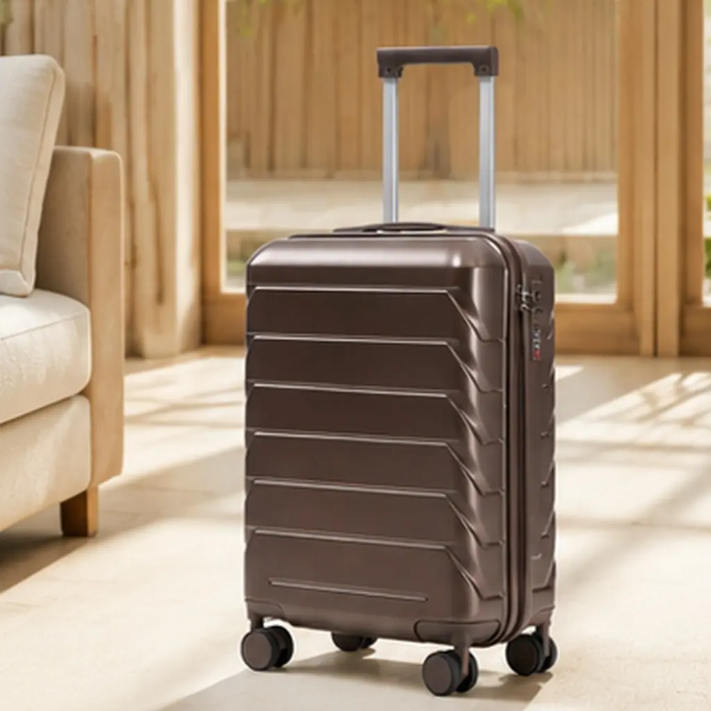 20 Inch ABS Hard Shell Travel Luggage Carry-On Suitcase with Scratch Resistant Surface, Four Multi-Directional Spinner Wheels, Combination Lock, Brown, Lightweight Durable Waterproof Checked Bag for Short Trips, Brown Color Options