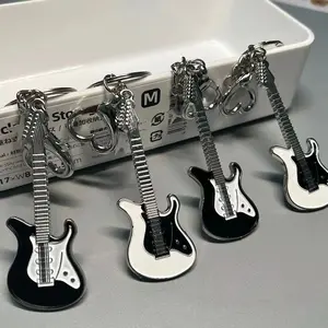 Creative Mini Musical Instruments Guitar Keychain Multi-Color Rhinestone Keyring Women Men Car Handbag Phone Case Pendent Gift