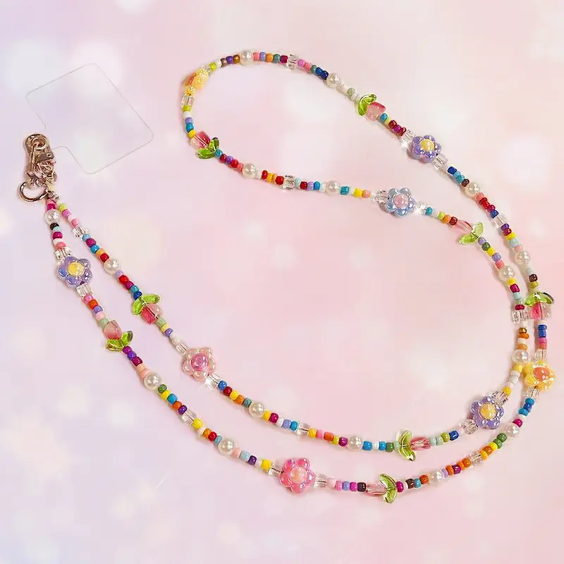 1PC Fashion Beaded Mobile Phone Chain with Decorative Charm - Stylish Plastic Beaded Mobile Phone Watch Strap adds a sense of exquisiteness to your device, with a transparent back mount to the phone case to use