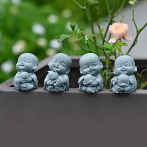 4Pcs Home Decor Mini Zen Figurines - Cute Pet-Hugging Buddha Statues for Bonsai/Tea Pet/Fairy Garden/Aquarium/Car Dashboard, Indoor Ornaments, Garden Sculpture - Holiday Gifts Easter Christmas Father's Day, Home Essentials
