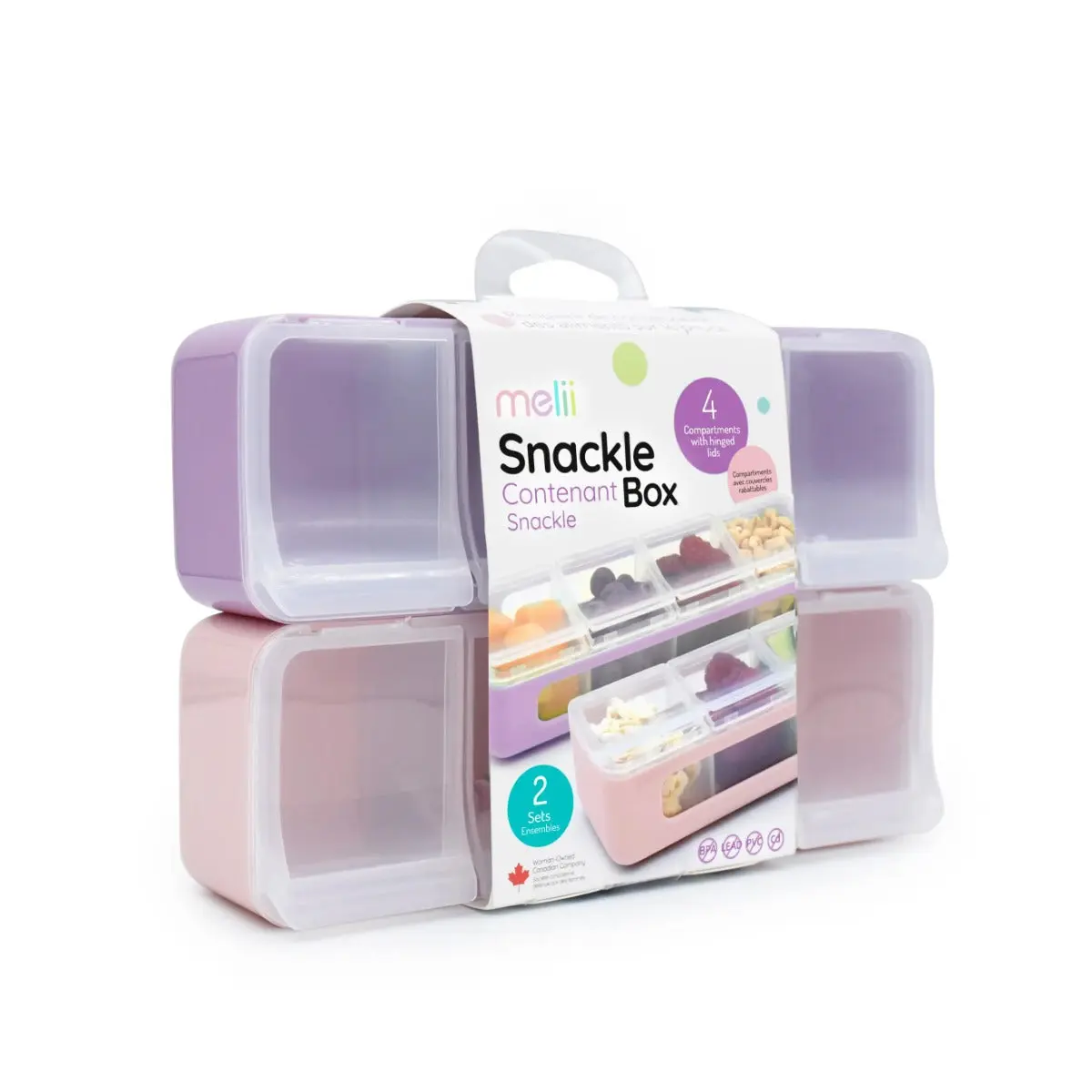 Melii 2-Piece 4 Compartment Snackle Box | Pink & Purple