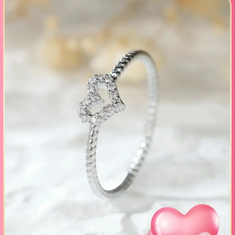 Mother's Day Gift Women's Rhinestone Decorated Heart Design Ring, Heart Cluster Ring, Beautiful Rings, Fashion Copper Accessories for Party, Daily Clothing Decor, Exquisite Jewelry for Birthday Gift