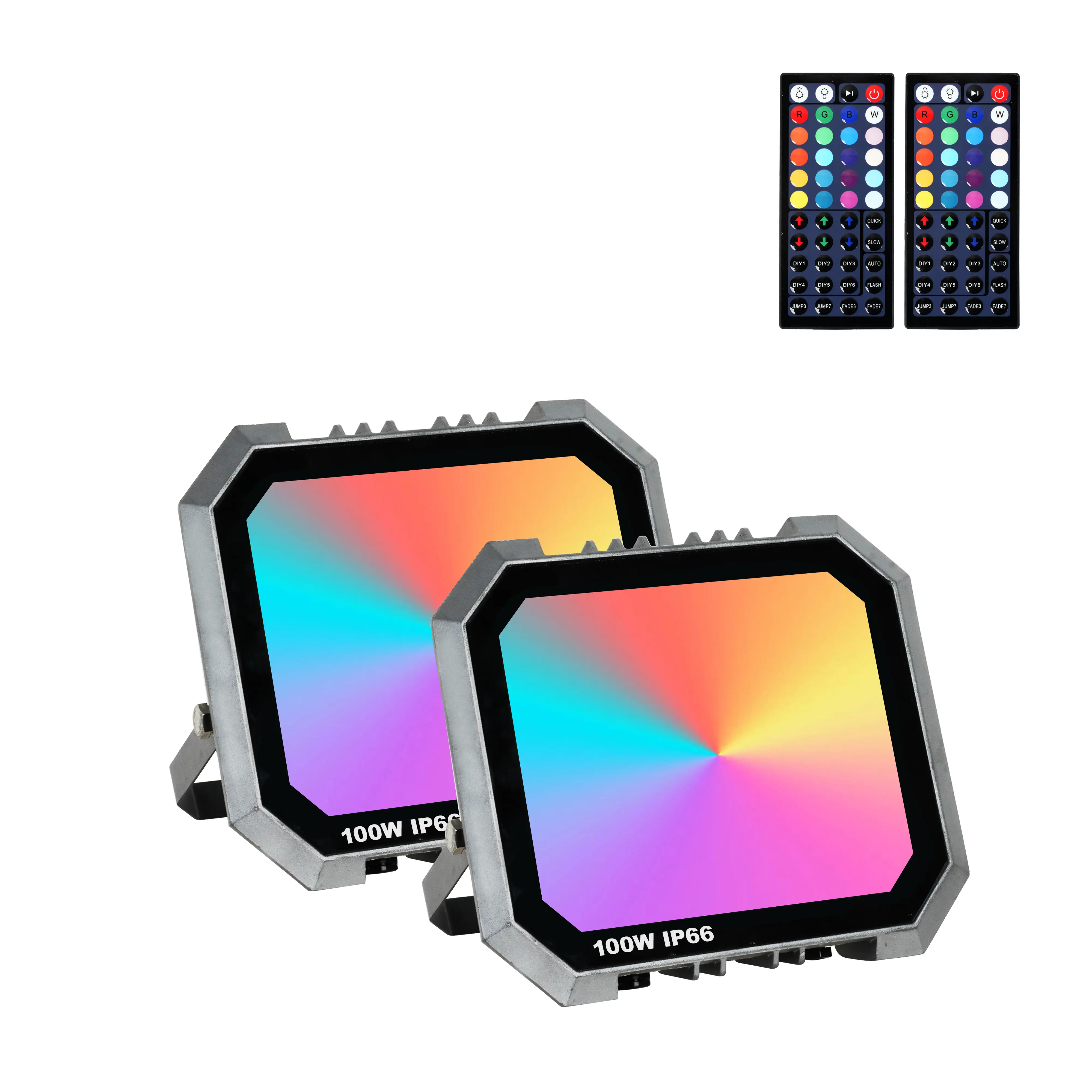 RGB LED Floodlight 100W=1000W 2 Remotes IP66 Waterproof 20 Colors 6 Modes Memory Function for Party Stage Esports Wall Lighting Multifunctional