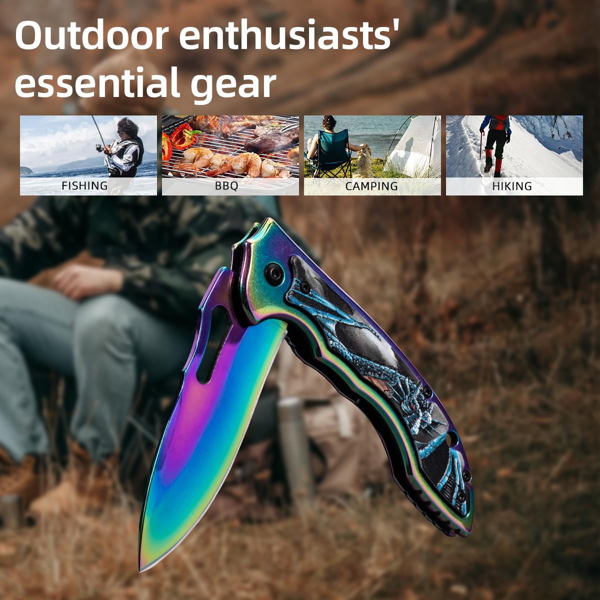 Tactical Iridescent Folding Pocket Knife, Essential Outdoor Survival EDC Tool