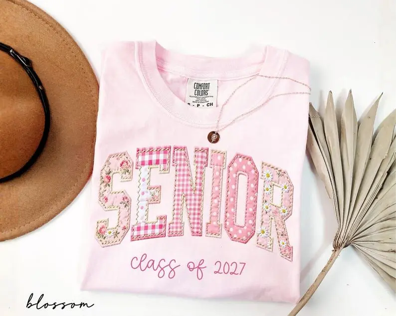 Comfort Colors® Senior Class Of 2027 Shirt, Floral Faux Patchwork Senior Tee, High School Graduation Gift, Senior Night Mom Gift,Senior Mama
