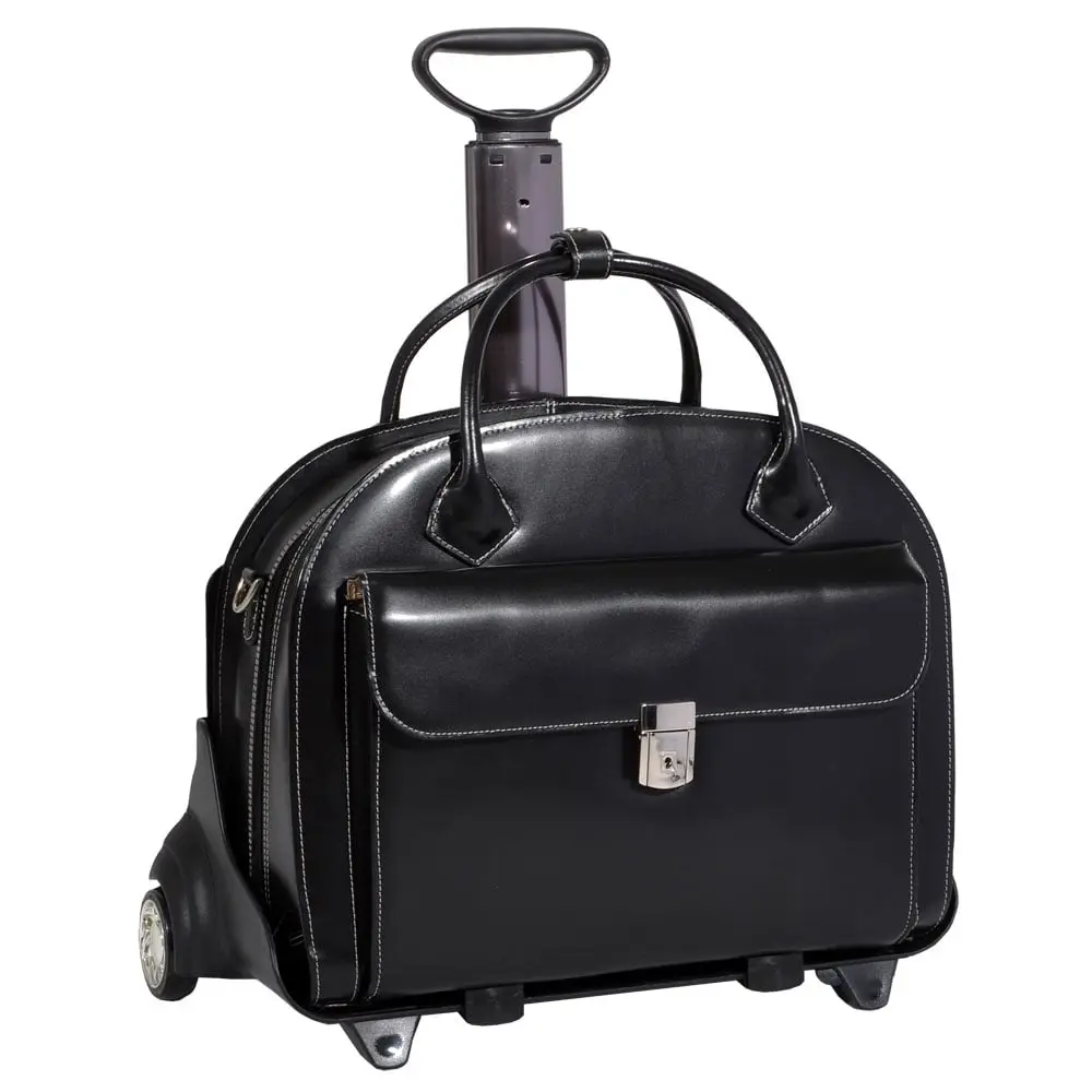 McKleinUSA Glen Ellyn Women's Italian Leather Rolling Briefcase with Detachable Wheels, Removable Sleeve for 15.4-Inch Laptops, Key Lock, Business