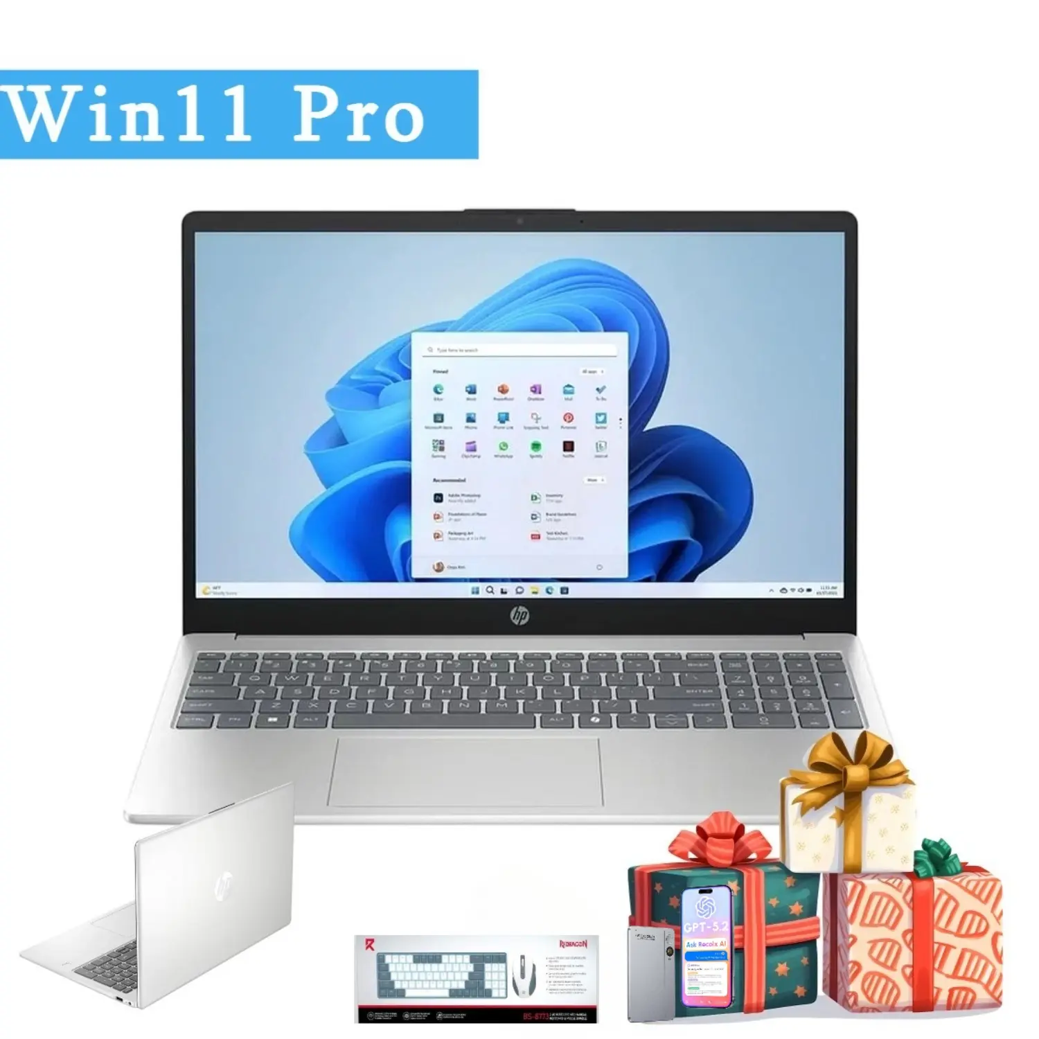 HP 15.6" 2-in-1 Laptop - Intel i3-N305 CPU, Up to 32GB RAM, 512GB SSD, Built-in Li-ion Battery, HDMI USB C Ports, Win11 Pro, Accessory Bundle, Silver (for Students & Business), 2-In-1 Laptops