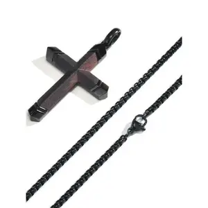 Men's Vintage Wooden Cross Pendant Necklace - Stainless Steel Jewelry Unique Stylish Look For Daily Wear & Parties