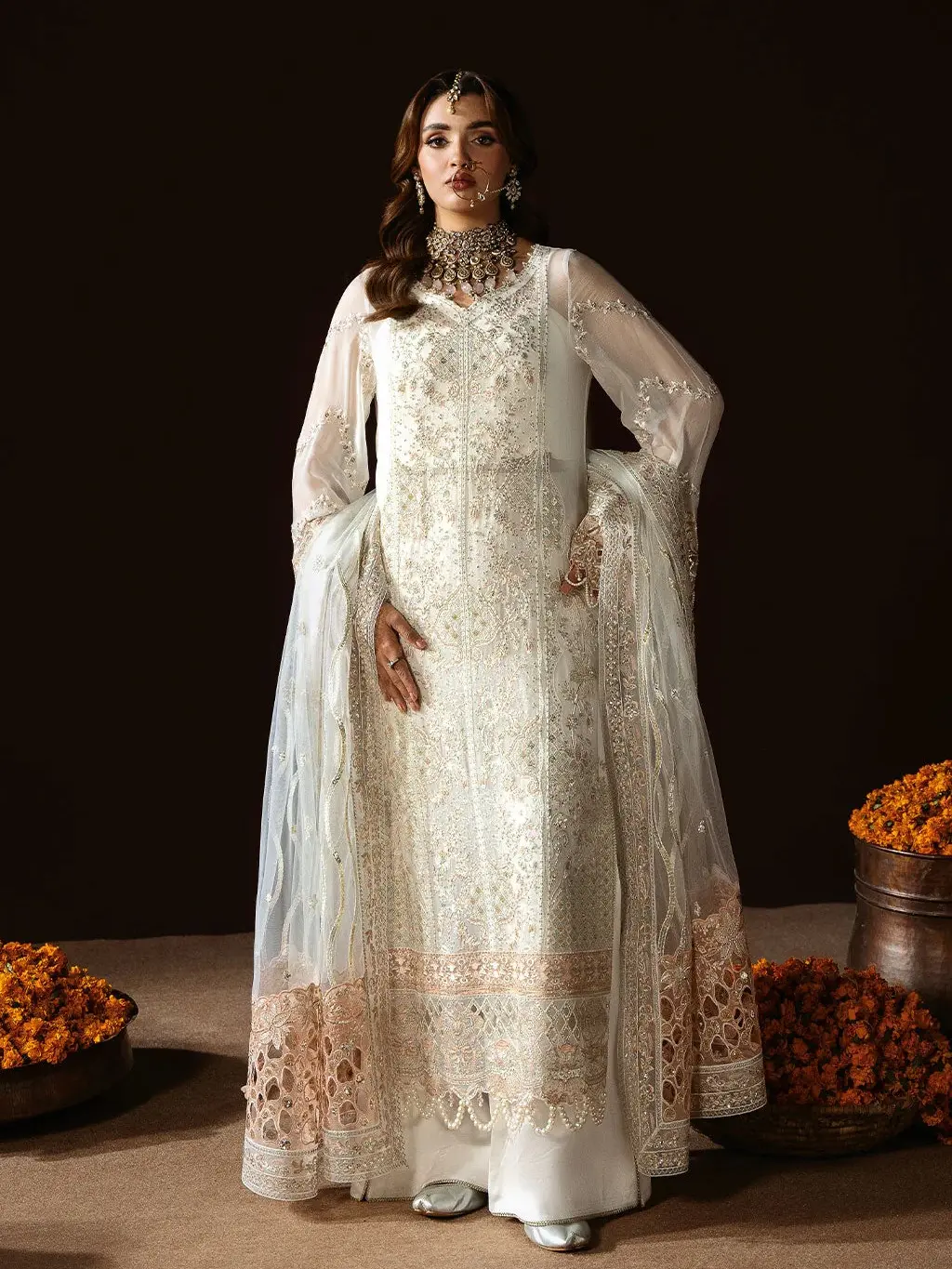 Elegant white Chiffon Suit