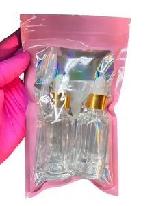 2pc Clear Glass Dropper Bottle Gold Cap 30ml w/Pipette & Sm Funnel Set Tin Canister Organiser