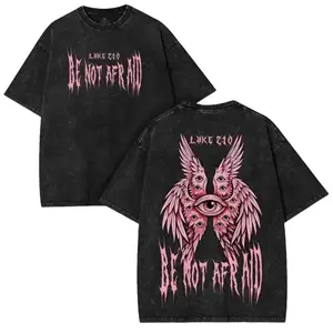 Men's "Be Not Afraid Luke 2:10" Angel Print Short-Sleeve T-Shirt - Vintage Washed Heavy Cotton Fabric, Oversized Relaxed Fit, Classic Breathable Faithwear, Casual Everyday Spiritual Streetwear | Spring Glowup Drop Summervibes Apparel