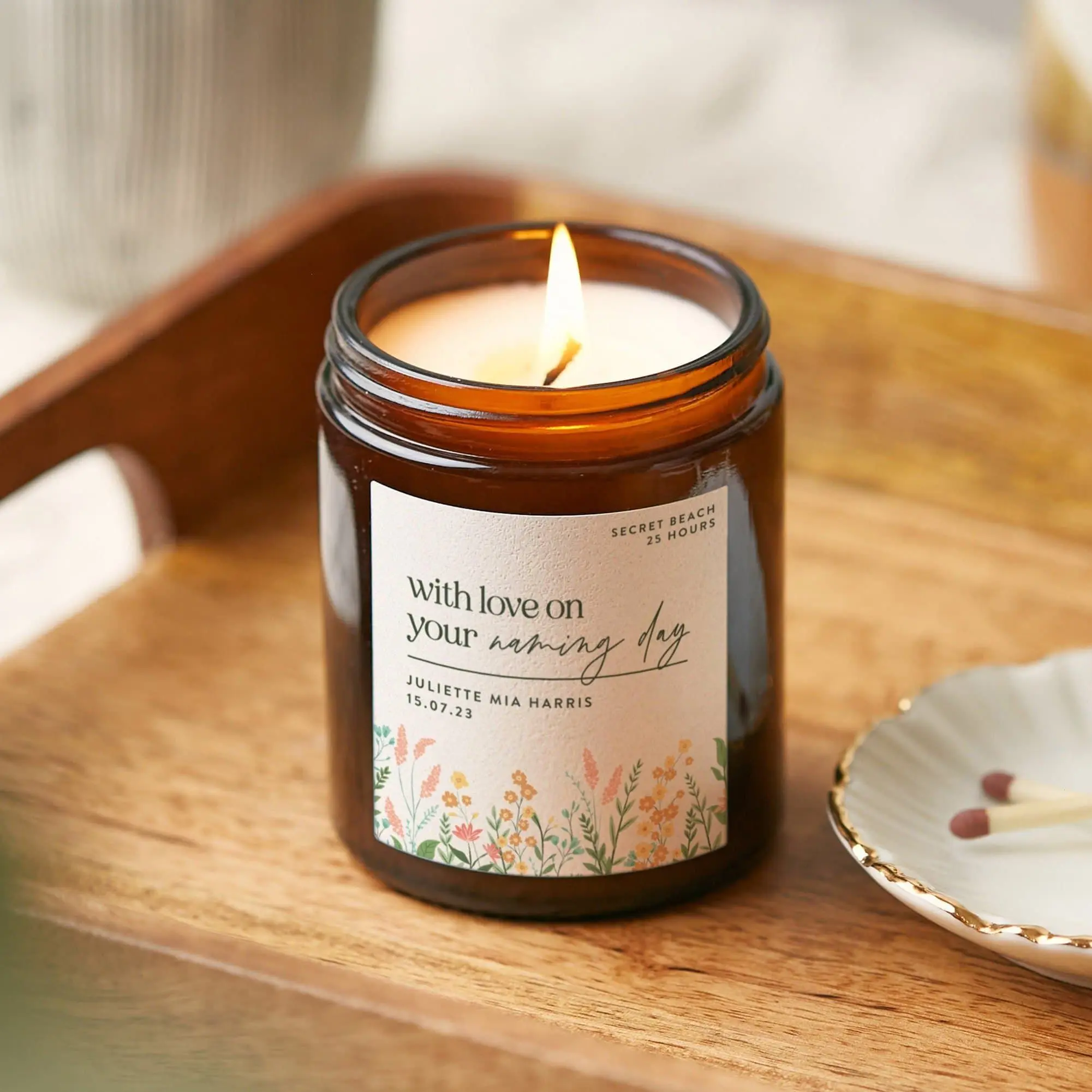 Naming Day Gift Floral Personalised Scented Candle