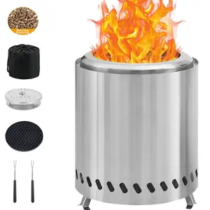 WHATOOK Table Top Firepit 7 Inch - Tabletop Fire Pit Camping Stove Stainless Steel Pellet Patio Heater Portable Smokeless Fire Pit for Camping Outdoor Outside WHATOOK