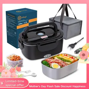 Electric Lunch Box, Portable Food Heater for Adults, Fast Heating Food Warmer for Car Truck Home Office 110V/12V/24V with 304 Stainless Steel Container, Fork Spoon and Bag