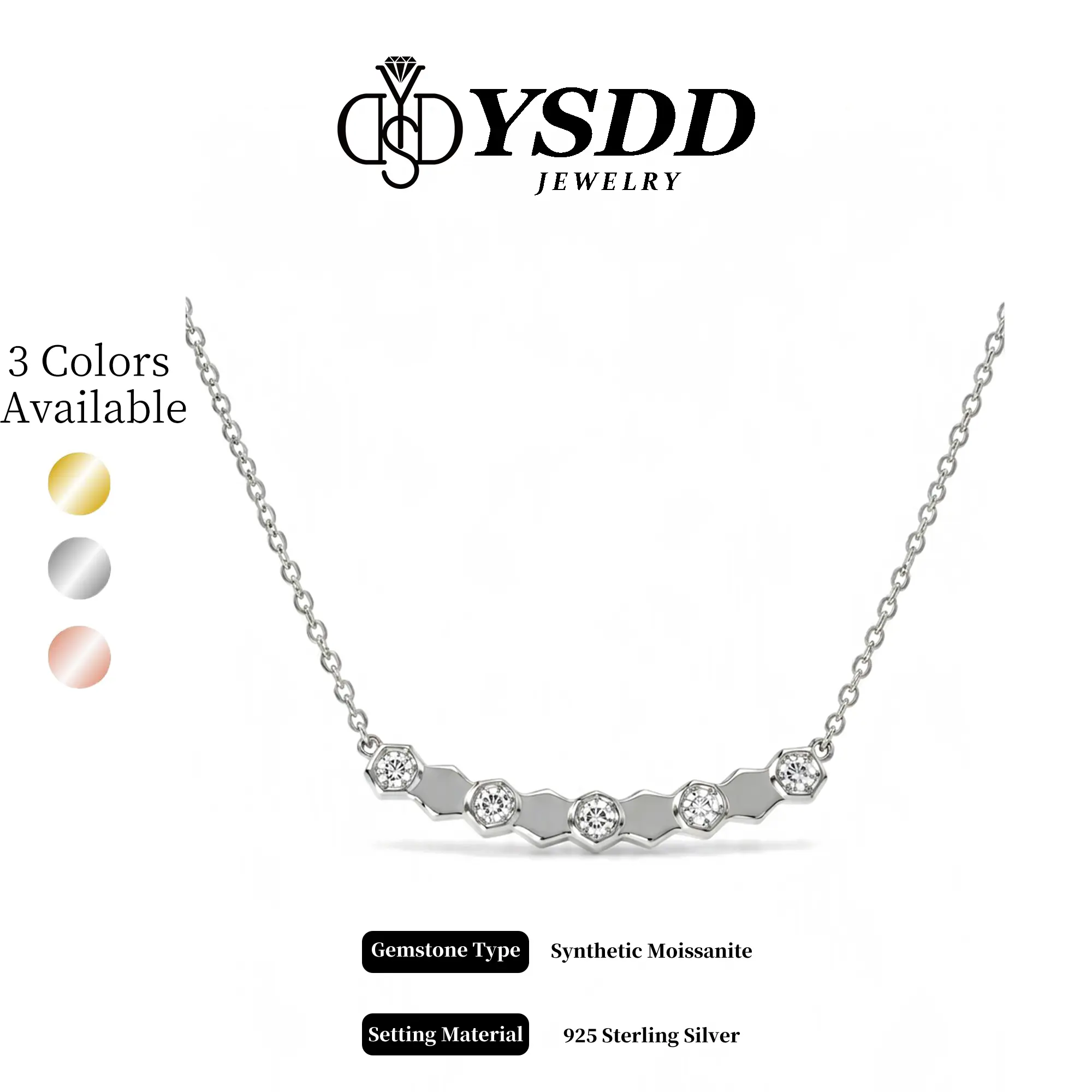 【8.8 B MY LOVE】Classy Full Moissanite Hexagonal Honeycomb Necklace vvs Synthetic Moissanite Necklace in 925 Sterling Silver