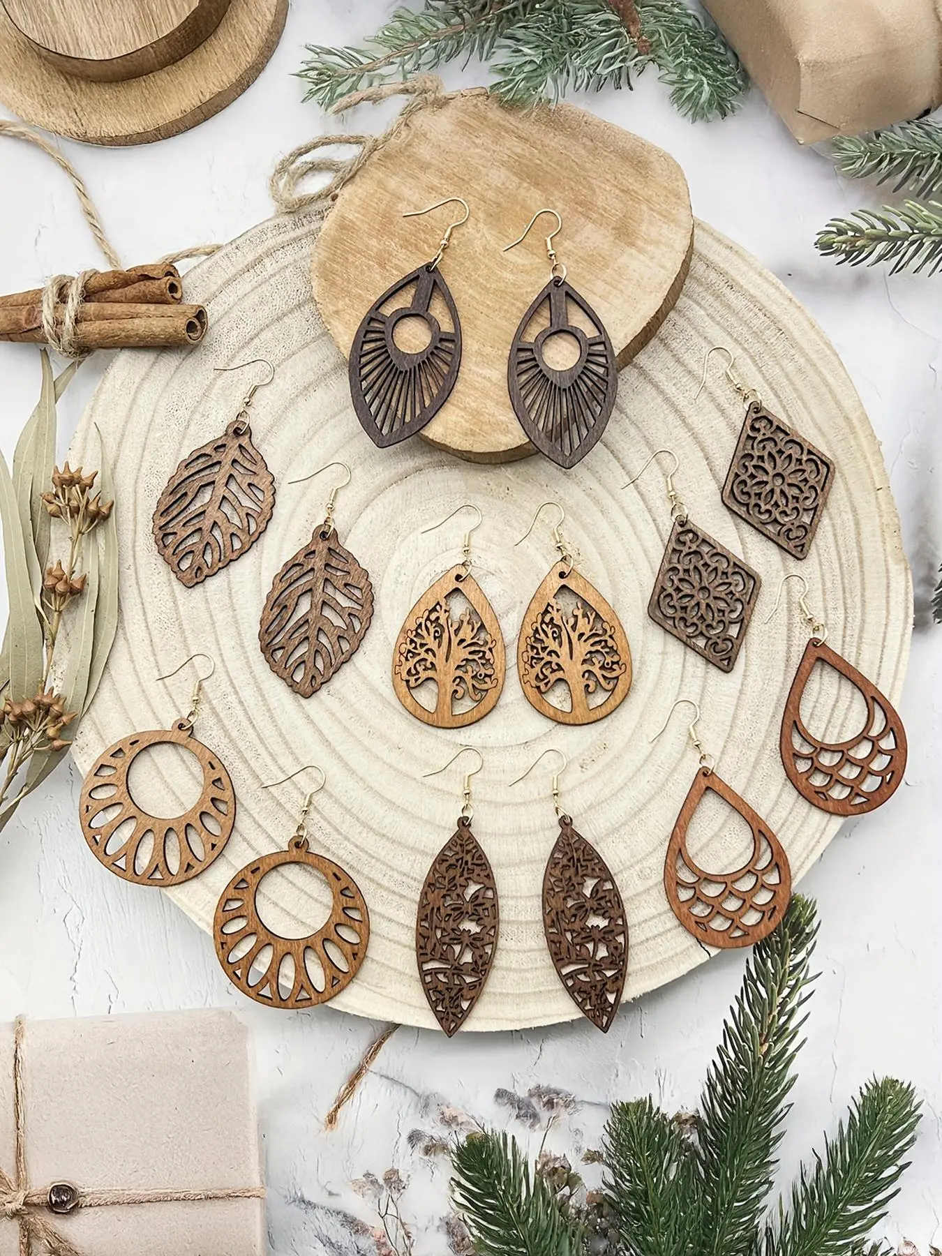Vintage Wooden Earrings, Bohemian Earrings, Dangle Earrings Set, Drop Dangle Earrings, Vintage Statement Earrings, Boho Style for Women & Girls, Trendy All-match & Exquisite Jewelry for Birthday Gift