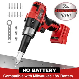 Cordless Electric Pop Rivet Gun Compatible with Milwaukee 18V Battery(NO Battery!!), 3 Size (1/8", 5/32", 3/16") Aluminum Rivets, with Kit Nose Piece, PowerTool