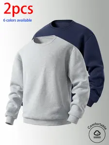 2-pack men’s sweatshirts, men’s casual tops. Skin-friendly, breathable, loose drop-shoulder long sleeves; a simple solid-color crewneck sweatshirt that helps conceal bulges and looks slimming, versatile for various outfits. Available in multiple colors, s