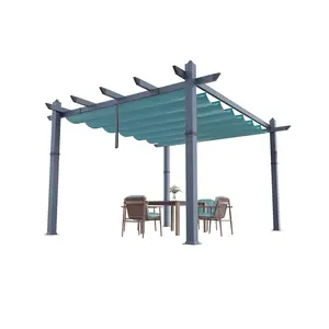 Garvee 10 x 13 ft Outdoor Pergola with Adjustable Canopy, Reinforced Aluminum Frame, Metal Gazebo for Porch, Garden, Sun Shade, Beach Pavilion, Grape Trellis, Grill, Backyard, Deck in Grey & Blue