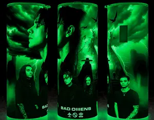 Glow in the Dark Bad Omens - Specter - Metal Band Cup Mug Tumbler 20oz Stainless Steel Tumbler with Slide Closure Lid, Reusable Plastic Straw, Handmade Design - Drinkware