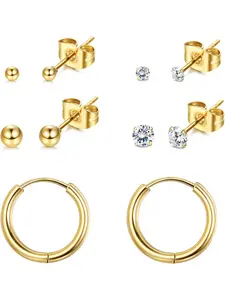 10 Pcs G23 Titanium Earrings Set for Multiple Piercing Hypoallergenic Earrings 2mm 3mm CZ Ball Stud Earrings Set Golden