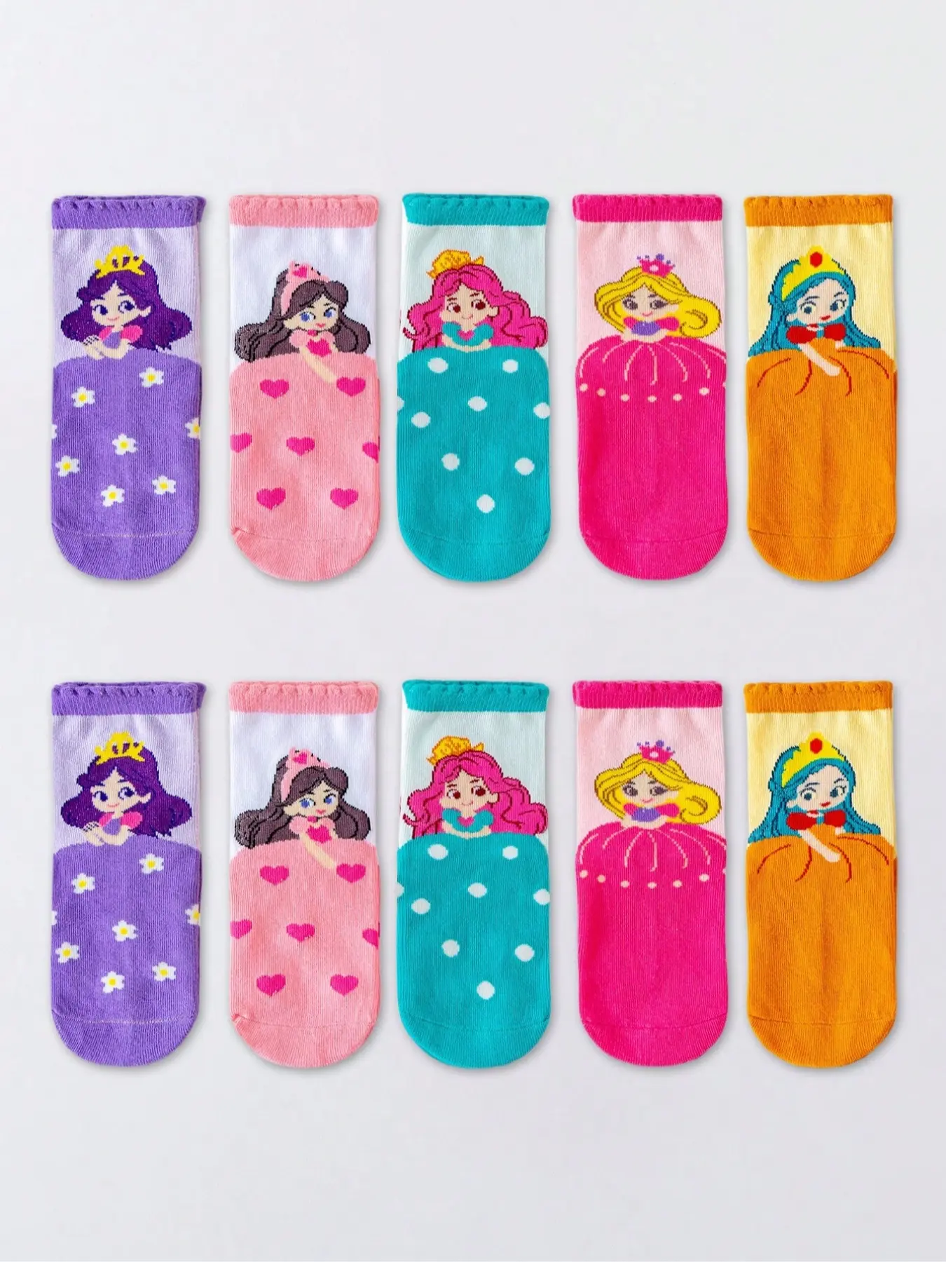 5 Pairs Cartoon Socks for Kids, Cute Princess Baby Socks for Spring & Summer, Soft Mid-Calf Socks for Girls, Soft Comfy Socks, Socks Set