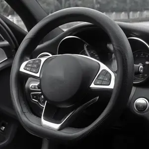 D Shaped Steering Wheel Cover, Flat Bottom  Wheel Cover 14 1/2-15 inch (37-39 cm), Breathable Microfiber Leather, Black