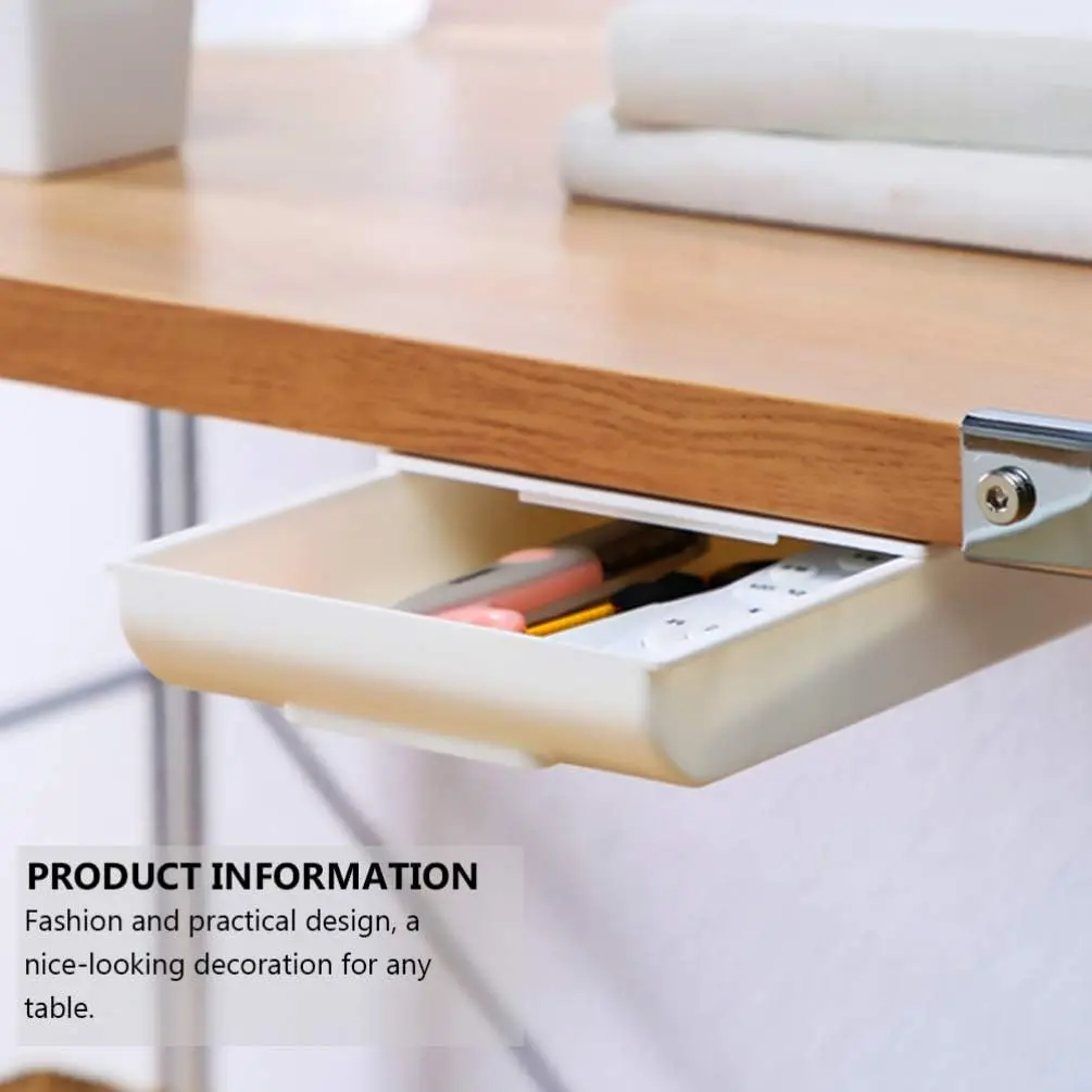 Under Desk Drawer Self-Adhesive Slide Out Organizer under Desk Hidden Pull-out Storage Box for Makeup Tools Pens Stationery